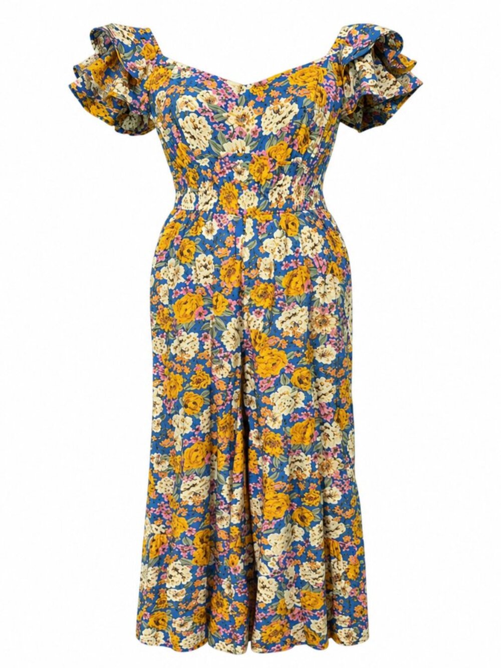 Floral Open Back Wide Leg Jumpsuit New Size M
